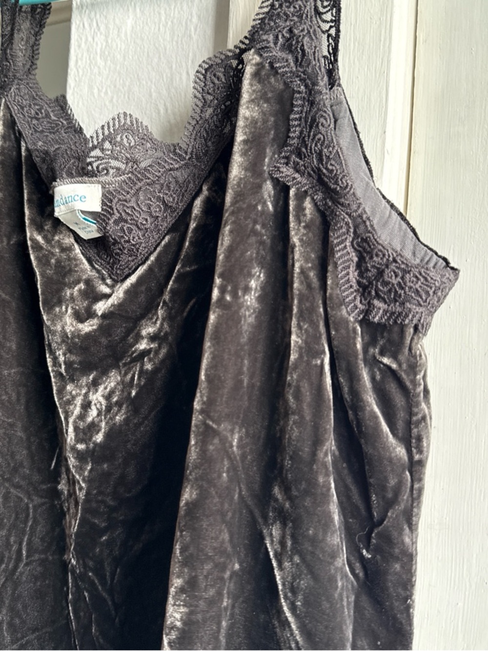 Sundance Velvet Lace-Trim Chemise in Charcoal